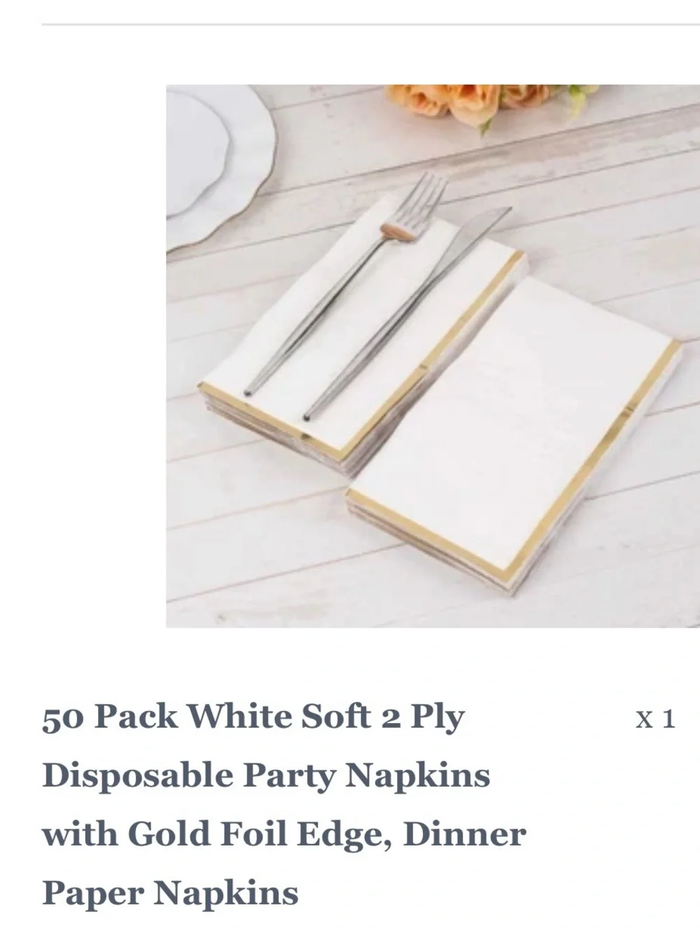 White Dinner Napkins with Gold Trim - 3 Packs of Decorative Napkins